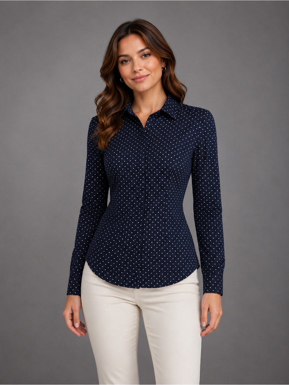 Women's Navy Polka Dot Button-Down Shirt